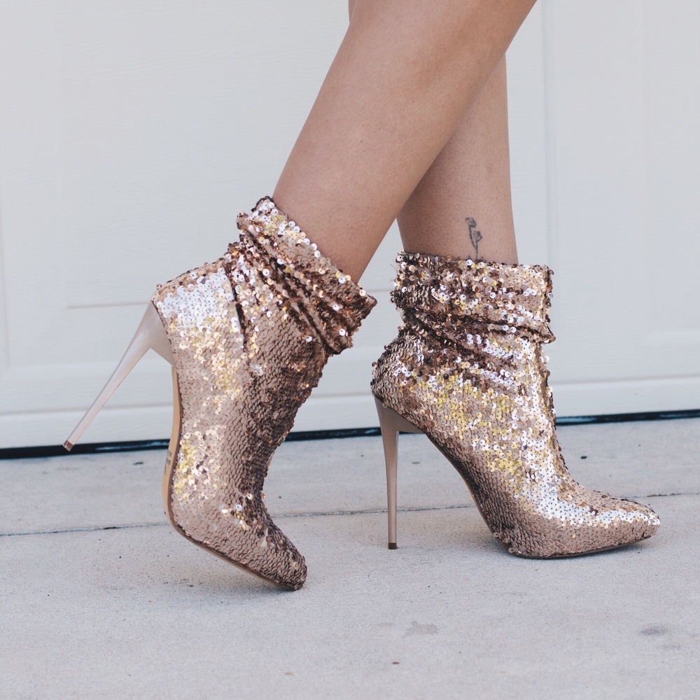 Rose Gold Sequin Booties